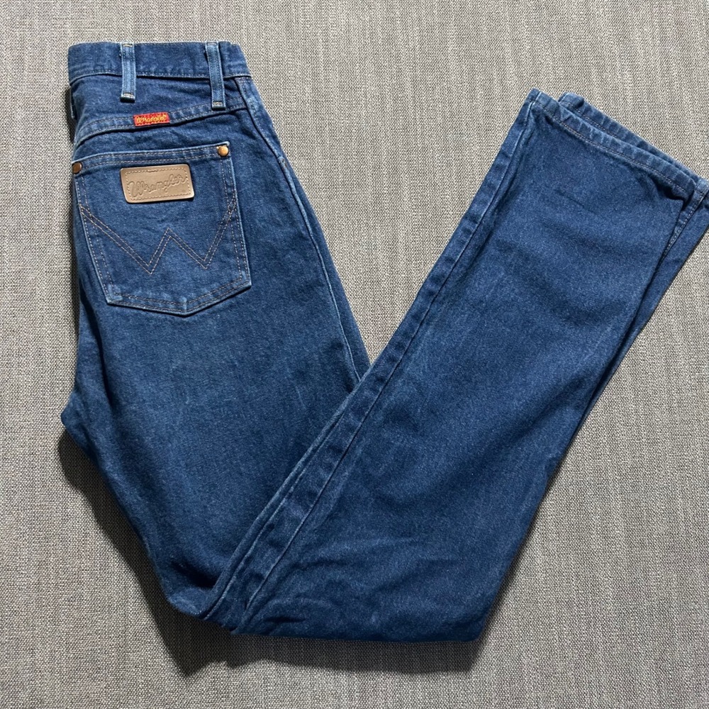 Wrangler 14MWZG Cowboy Cut Jeans Dark Wash High Waisted Straight Leg 7x34 Womens